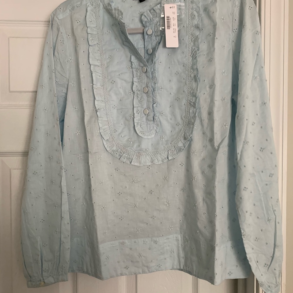 J.Crew Ruffle Shirt in light blue